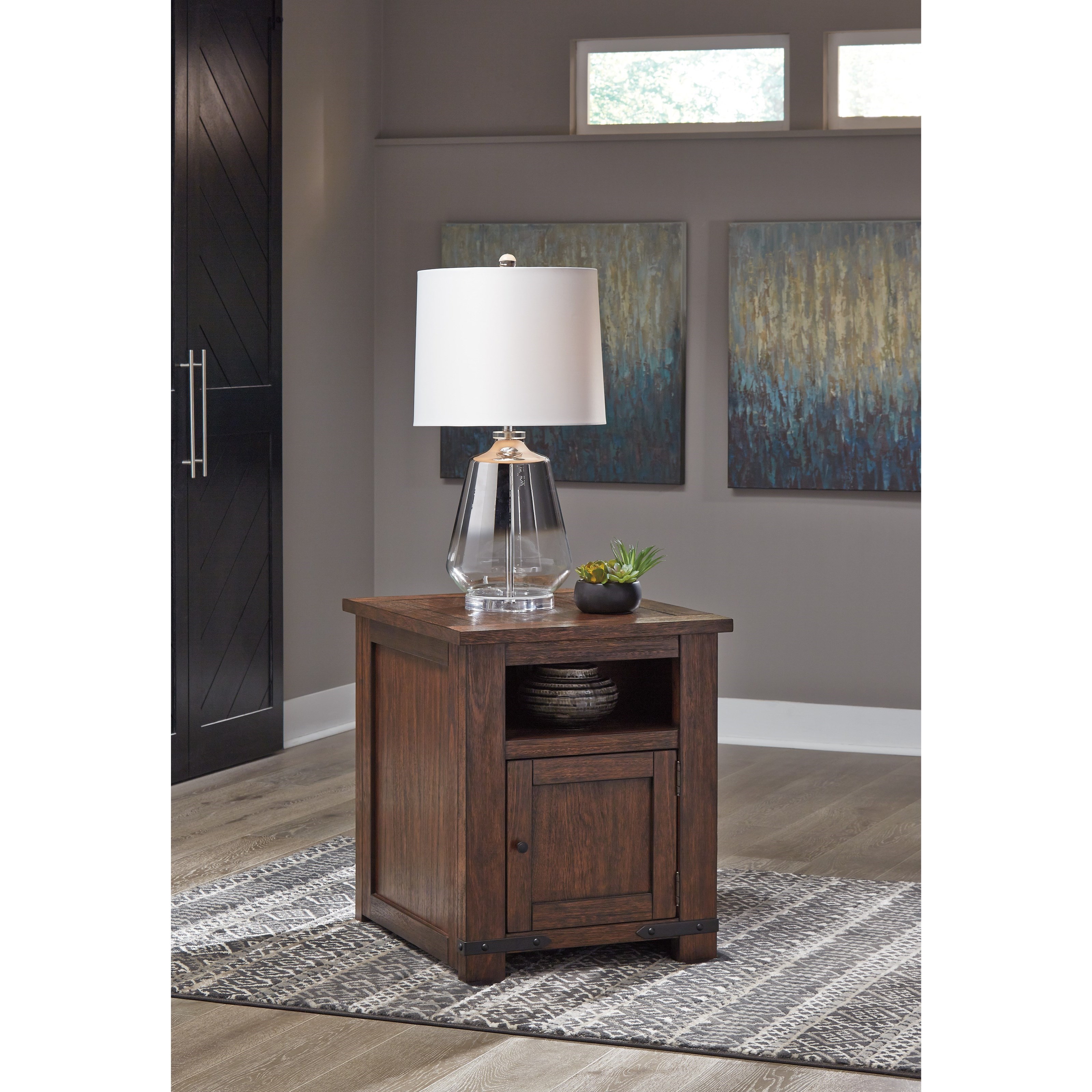 End table with shop storage and usb